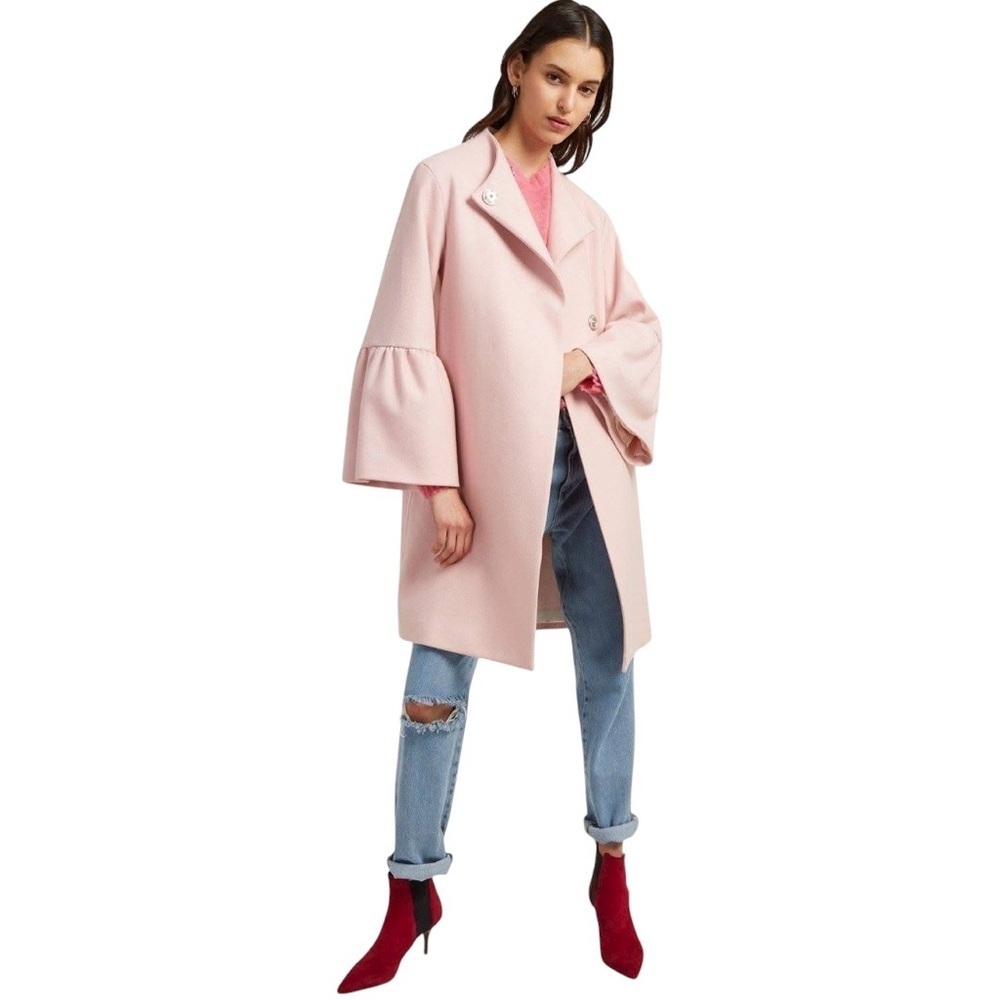 French Connection Virgin Wool Cashmere Flare Sleeves Pink Coat Women’s Size 4